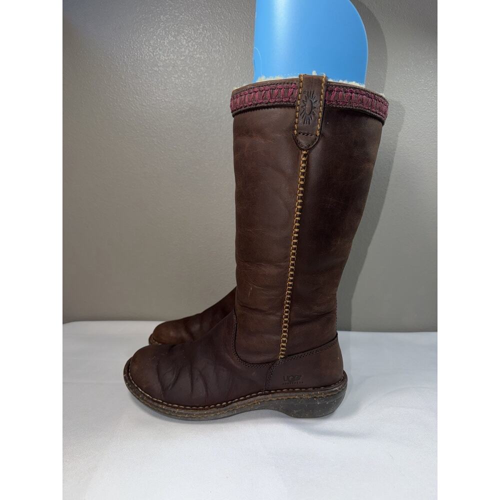 Ugg Swell Tall Brown Leather Shearling Lined Boots Size 8 - Picture 4 of 12